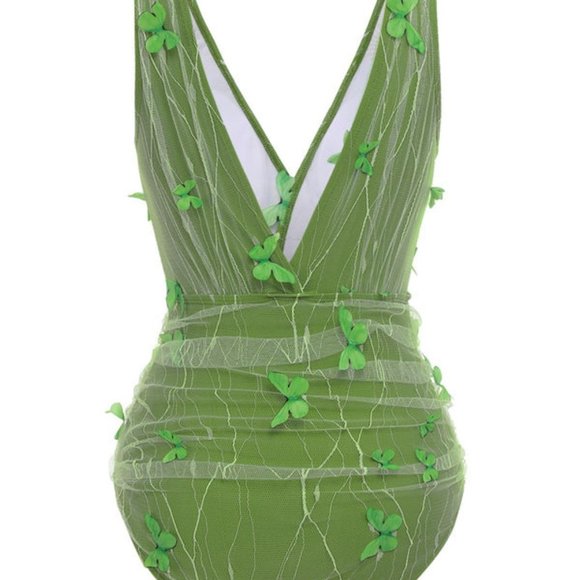 **NWT** RETRO STAGE VINTAGE GREEN 1960S 3D BUTTERFLY MESH SWIMSUIT - Picture 2 of 8